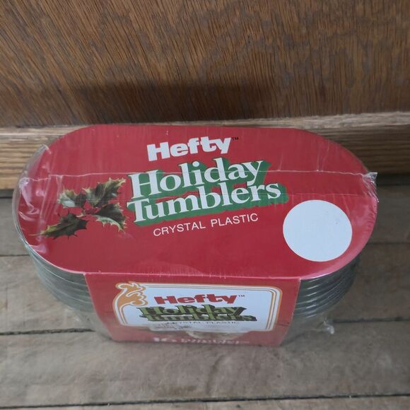 Vintage 80's Hefty Holiday Tumblers 9 Oz Plastic 16 Count The Elegant Disposable - Picture 3 of 5